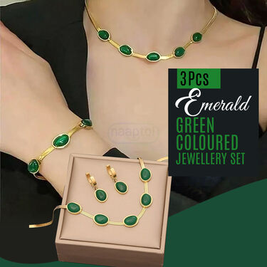Oval Green Crystal Pendant Necklace Set With Bracelet